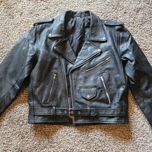 Vintage 70s 80s Mens Black Leather Motorcycle Jacket Echt Leder Size 42